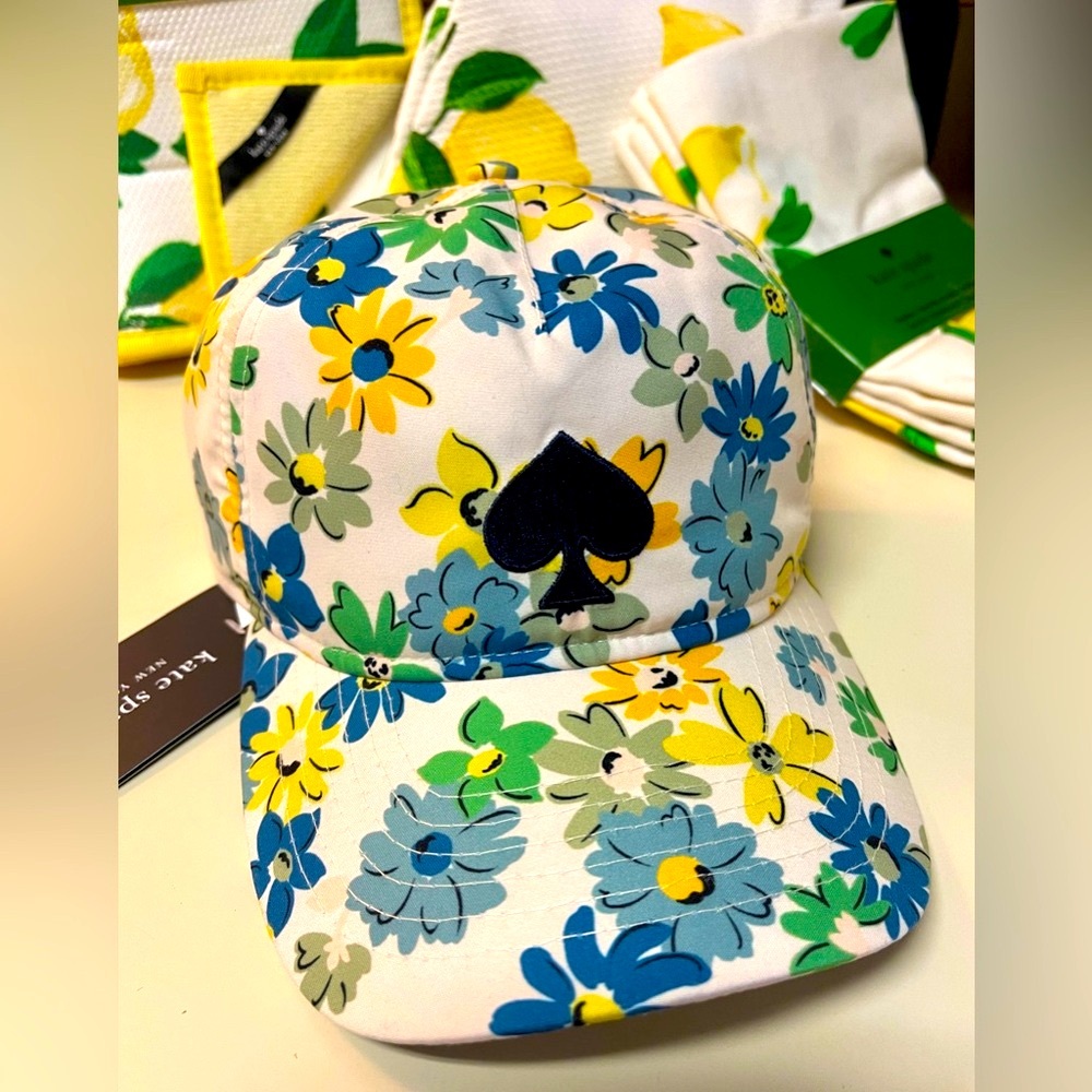 kate spade Cap NWT French Cream Floral Embroidered spade & Logo
